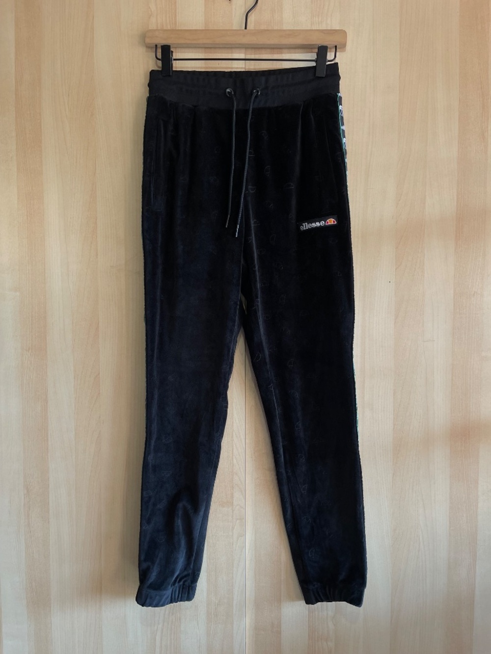 Rare Ellesse Black Velour Track Pants with Logo Patch Y2K - Picture 3 of 10